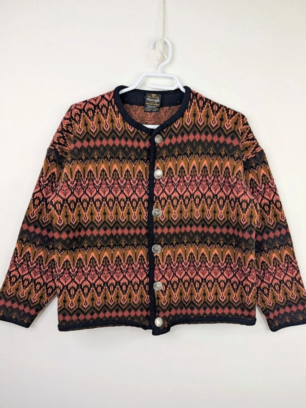 Vintage Norvyk Geometric Wool Cardigan Size Medium